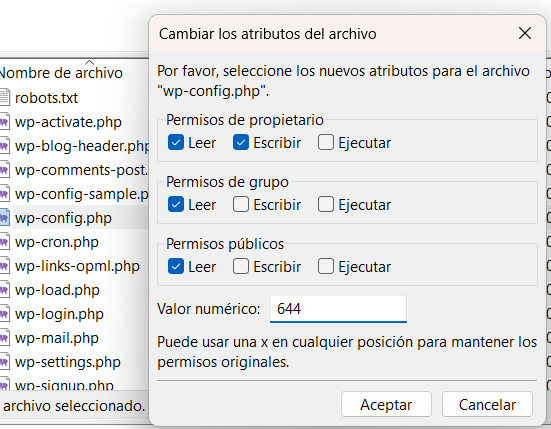 permisos del archivo error 500